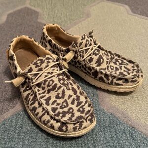 Hey Dude Grey Leopard Shoes Size 7